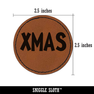 Xmas Christmas Fun Text Round Iron-On Engraved Faux Leather Patch Applique - 2.5"