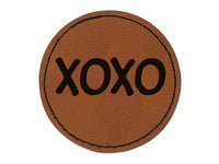 XOXO Hugs Kisses Love Fun Text Round Iron-On Engraved Faux Leather Patch Applique - 2.5"