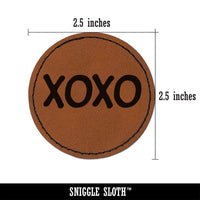 XOXO Hugs Kisses Love Fun Text Round Iron-On Engraved Faux Leather Patch Applique - 2.5"