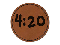 420 Marijuana Fun Text Round Iron-On Engraved Faux Leather Patch Applique - 2.5"
