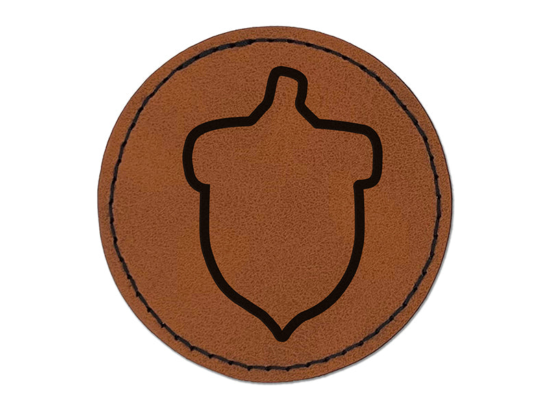 Acorn Outline Round Iron-On Engraved Faux Leather Patch Applique - 2.5"