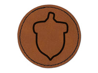 Acorn Outline Round Iron-On Engraved Faux Leather Patch Applique - 2.5"