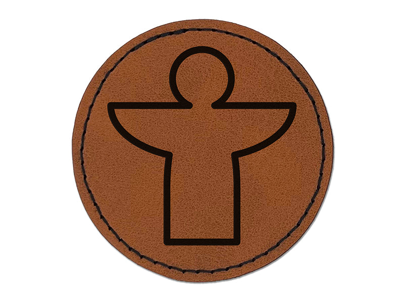 Angel Symbol Outline Round Iron-On Engraved Faux Leather Patch Applique - 2.5"