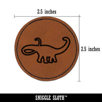 Apatosaurus Dinosaur Outline Round Iron-On Engraved Faux Leather Patch Applique - 2.5"