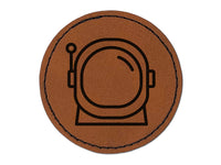 Astronaut Helmet Icon Round Iron-On Engraved Faux Leather Patch Applique - 2.5"