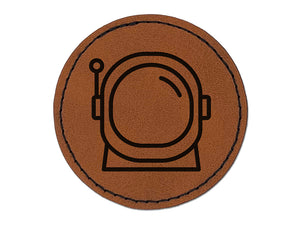 Astronaut Helmet Icon Round Iron-On Engraved Faux Leather Patch Applique - 2.5"