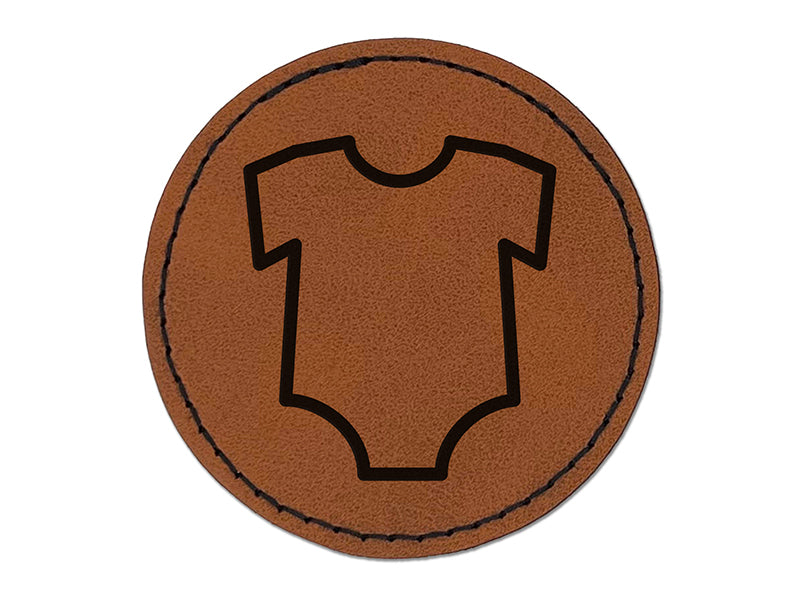 Baby Outfit Outline Round Iron-On Engraved Faux Leather Patch Applique - 2.5"