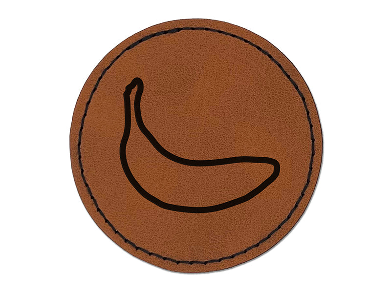 Banana Fruit Outline Round Iron-On Engraved Faux Leather Patch Applique - 2.5"