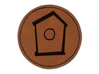 Birdhouse Doodle Round Iron-On Engraved Faux Leather Patch Applique - 2.5"