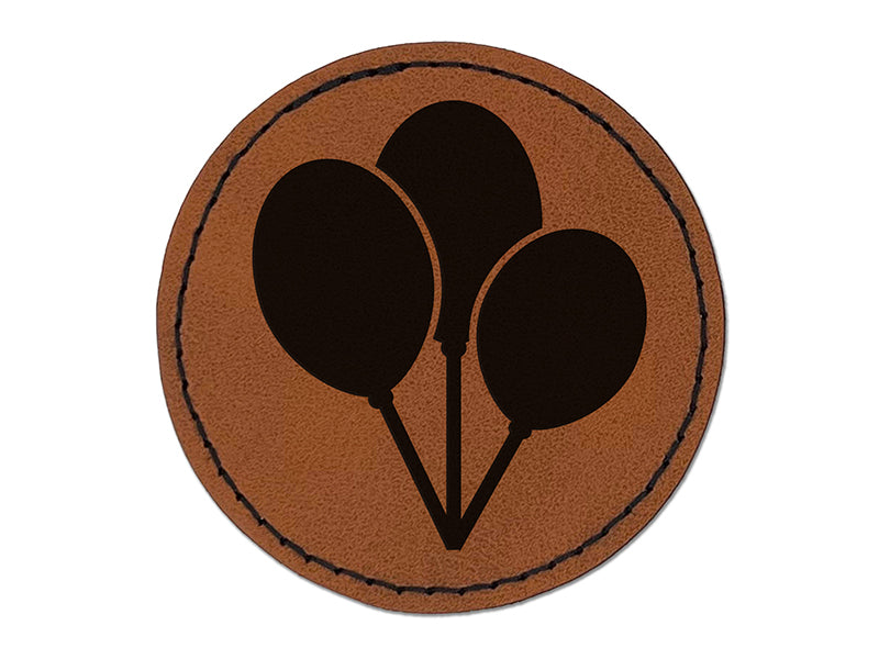 Birthday Balloons Trio Round Iron-On Engraved Faux Leather Patch Applique - 2.5"