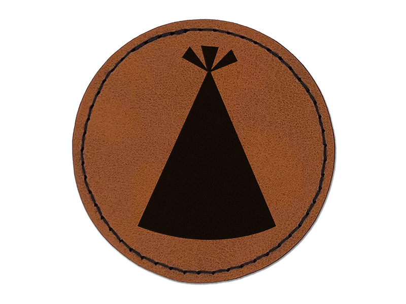 Birthday Party Hat Solid Round Iron-On Engraved Faux Leather Patch Applique - 2.5"