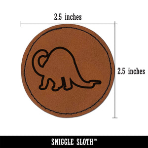 Brontosaurus Dinosaur Outline Round Iron-On Engraved Faux Leather Patch Applique - 2.5"