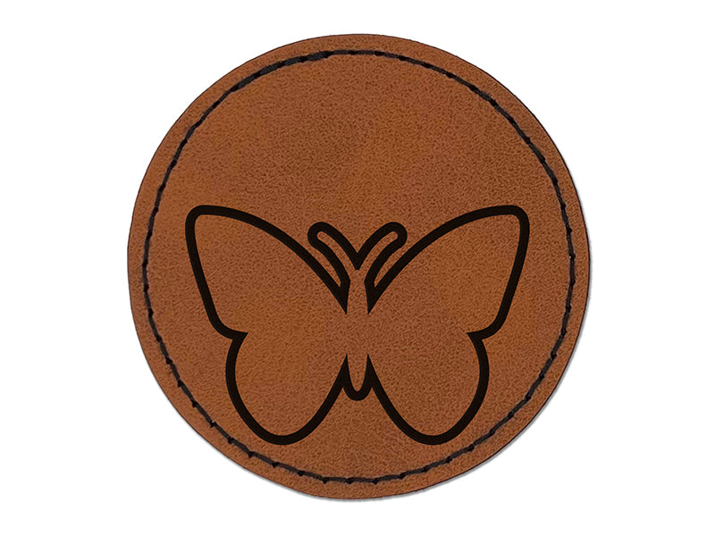 Butterfly Outline Round Iron-On Engraved Faux Leather Patch Applique - 2.5"