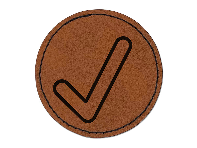 Check Mark Symbol Outline Round Iron-On Engraved Faux Leather Patch Applique - 2.5"