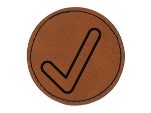 Check Mark Symbol Outline Round Iron-On Engraved Faux Leather Patch Applique - 2.5"