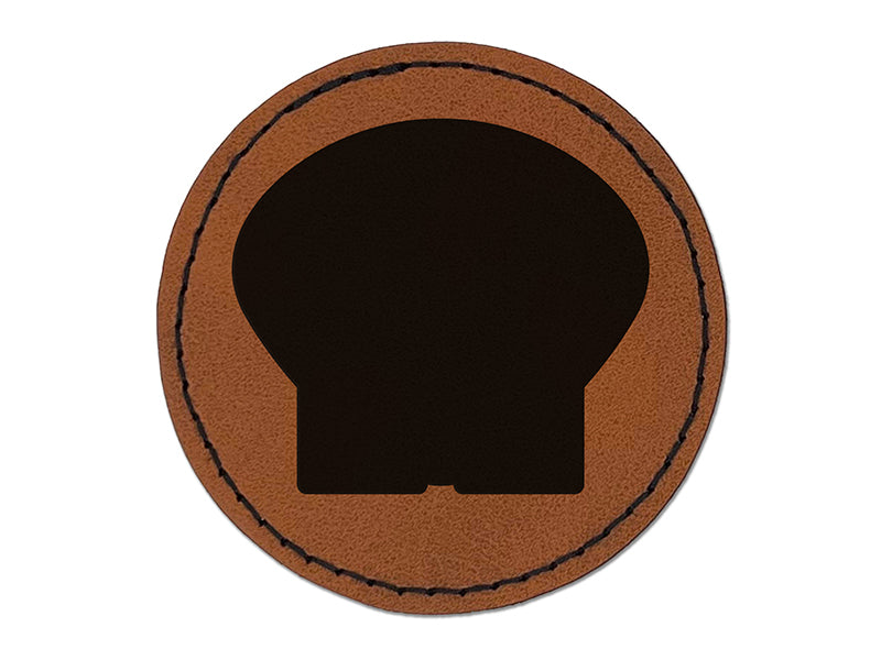 Clam Shell Solid Round Iron-On Engraved Faux Leather Patch Applique - 2.5"