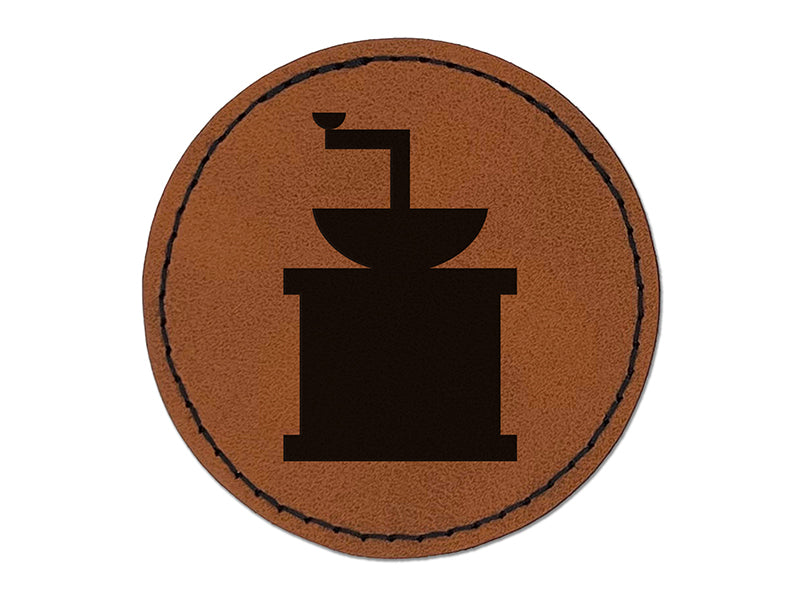 Coffee Grinder Solid Round Iron-On Engraved Faux Leather Patch Applique - 2.5"