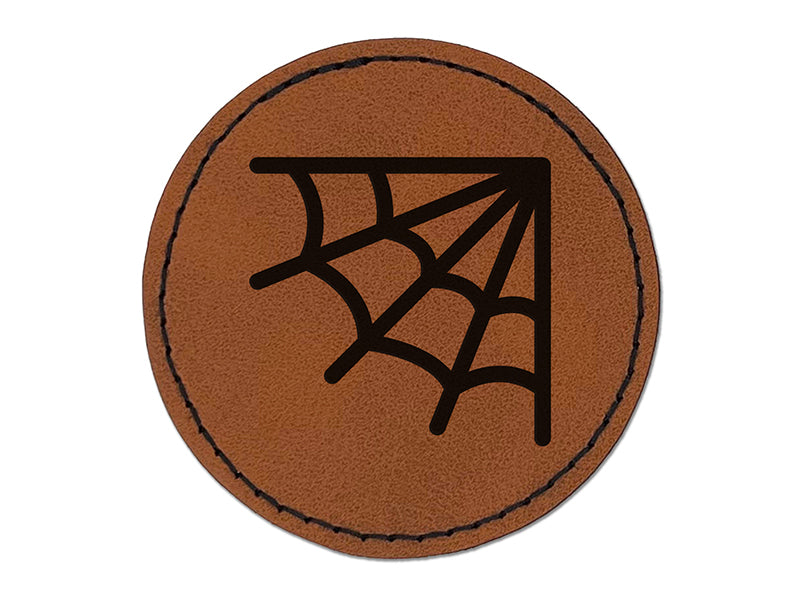Corner Spider Web Round Iron-On Engraved Faux Leather Patch Applique - 2.5"