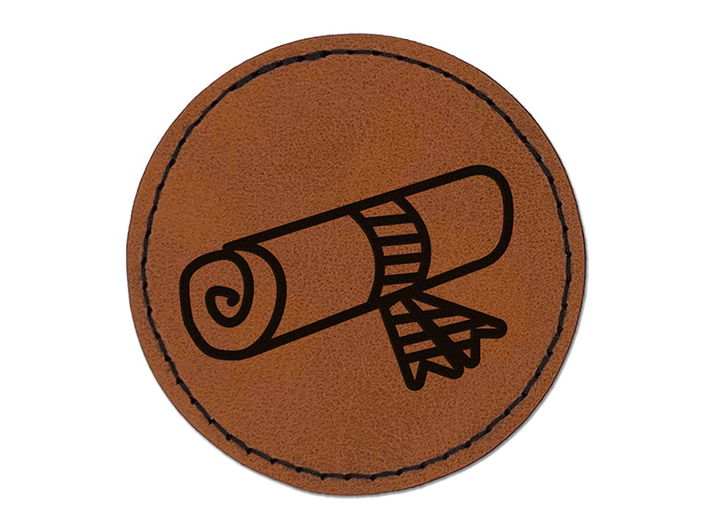 Diploma Graduation Doodle Round Iron-On Engraved Faux Leather Patch Applique - 2.5"