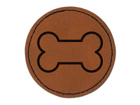 Dog Bone Outline Round Iron-On Engraved Faux Leather Patch Applique - 2.5"