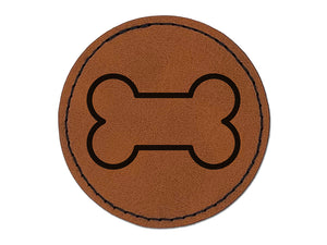 Dog Bone Outline Round Iron-On Engraved Faux Leather Patch Applique - 2.5"