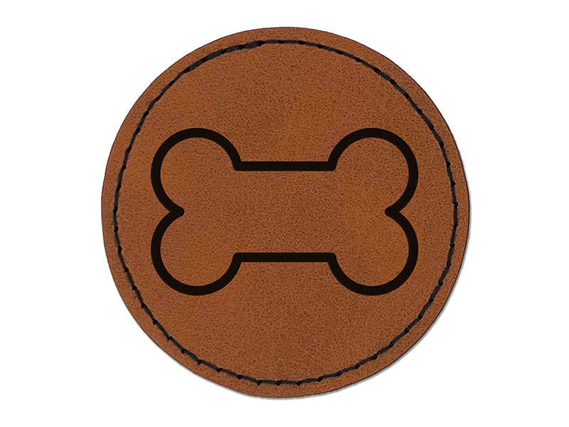 Dog Bone Outline Round Iron-On Engraved Faux Leather Patch Applique - 2.5"