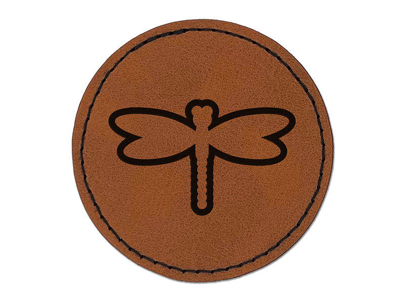 Dragonfly Outline Round Iron-On Engraved Faux Leather Patch Applique - 2.5"