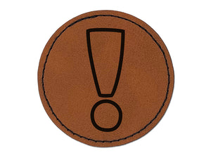 Exclamation Mark Punctuation Outline Round Iron-On Engraved Faux Leather Patch Applique - 2.5"