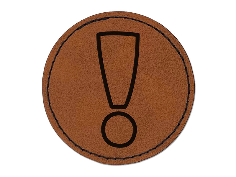 Exclamation Mark Punctuation Outline Round Iron-On Engraved Faux Leather Patch Applique - 2.5"