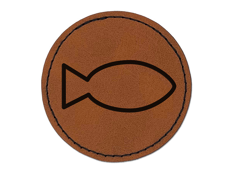 Fish Outline Round Iron-On Engraved Faux Leather Patch Applique - 2.5"