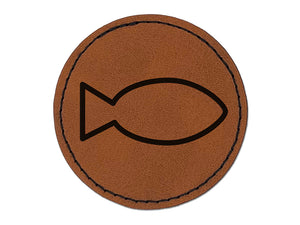 Fish Outline Round Iron-On Engraved Faux Leather Patch Applique - 2.5"