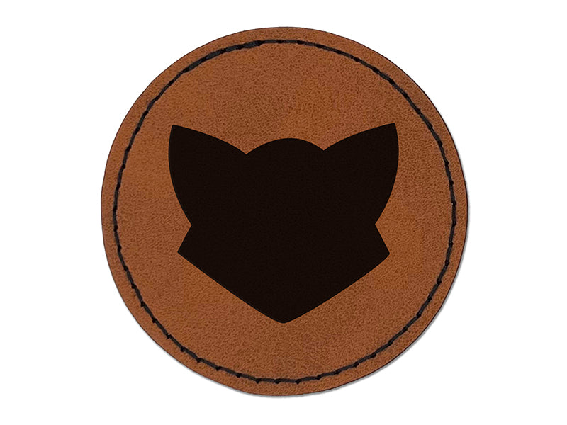 Fox Face Solid Round Iron-On Engraved Faux Leather Patch Applique - 2.5"