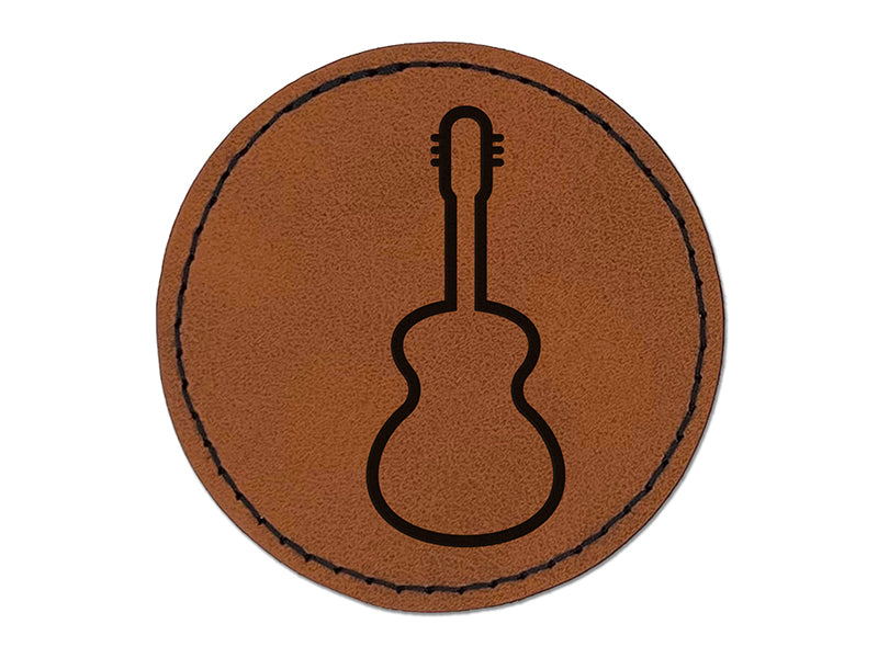 Guitar Outline Round Iron-On Engraved Faux Leather Patch Applique - 2.5"