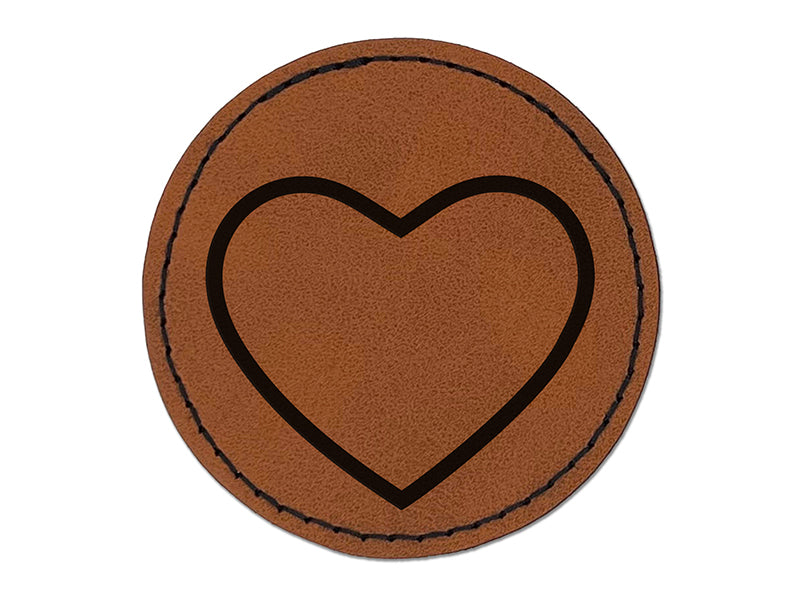 Heart Love Outline Round Iron-On Engraved Faux Leather Patch Applique - 2.5"