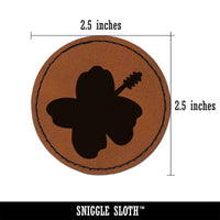 Hibiscus Hawaii Tropical Flower Solid Round Iron-On Engraved Faux Leather Patch Applique - 2.5"