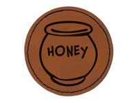 Honey Pot Doodle Bee Round Iron-On Engraved Faux Leather Patch Applique - 2.5"