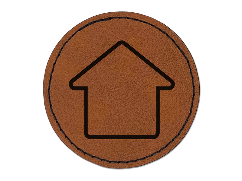 House Home Outline Round Iron-On Engraved Faux Leather Patch Applique - 2.5"