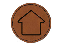 House Home Outline Round Iron-On Engraved Faux Leather Patch Applique - 2.5"