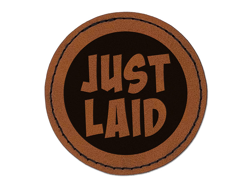 Just Laid Egg in Circle Round Iron-On Engraved Faux Leather Patch Applique - 2.5"