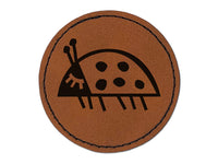 Ladybug On the Move Doodle Round Iron-On Engraved Faux Leather Patch Applique - 2.5"