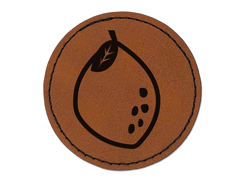 Lemon with Leaf Citrus Doodle Round Iron-On Engraved Faux Leather Patch Applique - 2.5"