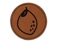 Lemon with Leaf Citrus Doodle Round Iron-On Engraved Faux Leather Patch Applique - 2.5"