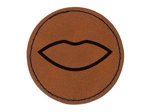 Lips Mouth Outline Round Iron-On Engraved Faux Leather Patch Applique - 2.5"