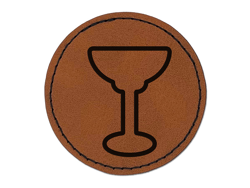 Margarita Glass Outline Round Iron-On Engraved Faux Leather Patch Applique - 2.5"
