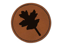 Oak Leaf Solid Round Iron-On Engraved Faux Leather Patch Applique - 2.5"