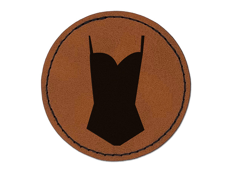 One Piece Swimming Bathing Suit Round Iron-On Engraved Faux Leather Patch Applique - 2.5"