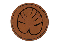 Palm Leaf Tropical Outline Round Iron-On Engraved Faux Leather Patch Applique - 2.5"