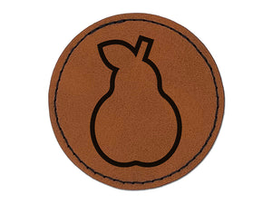 Pear Fruit Outline Round Iron-On Engraved Faux Leather Patch Applique - 2.5"