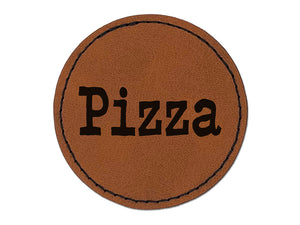 Pizza Fun Text Round Iron-On Engraved Faux Leather Patch Applique - 2.5"