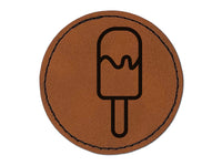 Popsicle Ice Cream on Stick Summer Round Iron-On Engraved Faux Leather Patch Applique - 2.5"